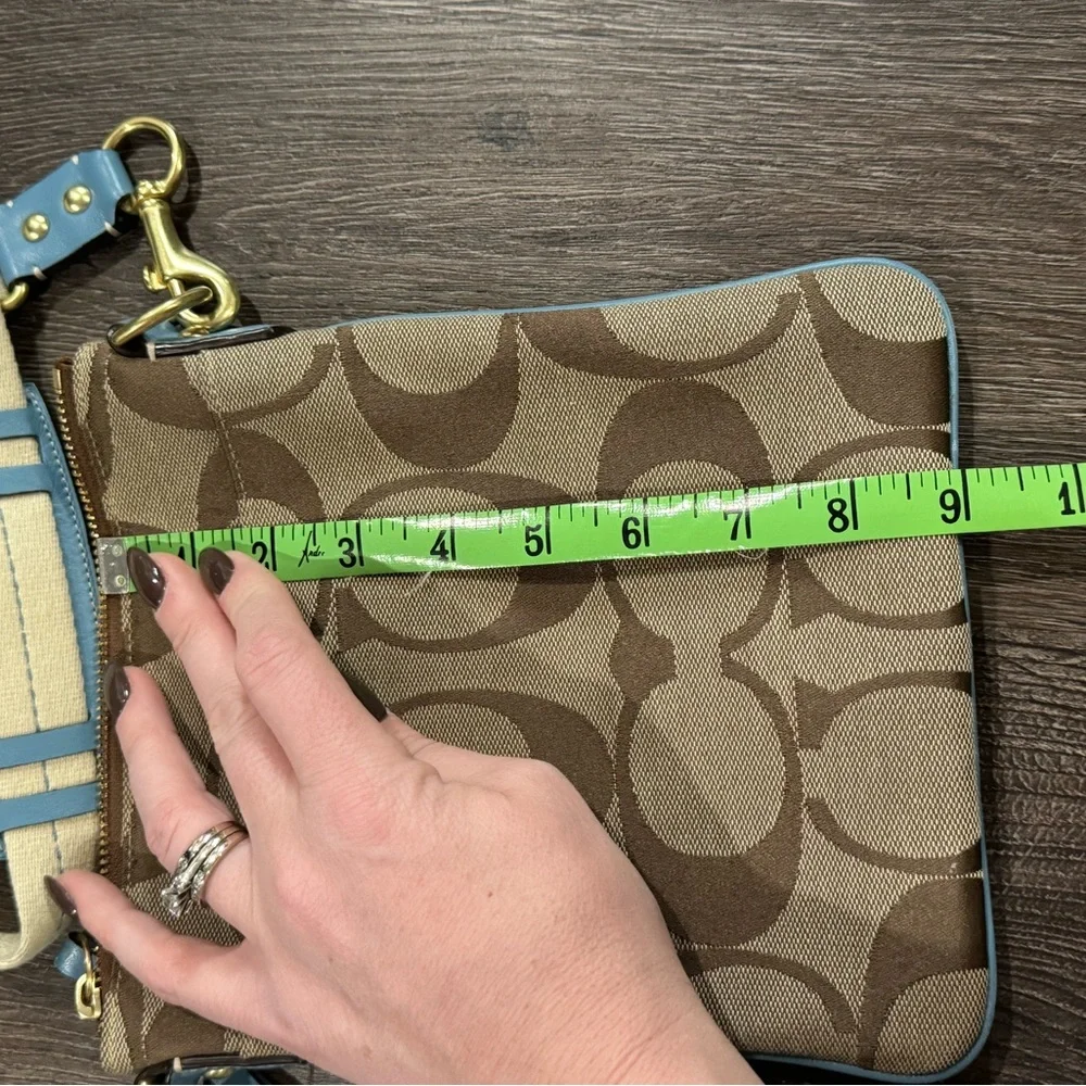 COACH Brown With Blue Signature Crossbody Handbag - Picture 10 of 14